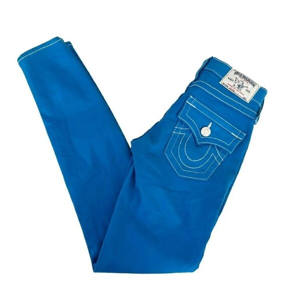 True Religion Legging Women's Sz 24 Bright Blue Flap Pocket Jeans - Picture 1 of 11